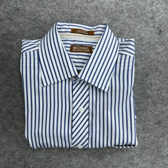 Michael Kors Men's Button Up Dress Shirt 16.5 32/33 Large 100% Cotton Blue White - Picture 9 of 10